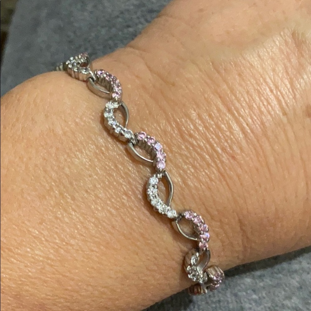 Sterling silver CZ pink topaz bracelet